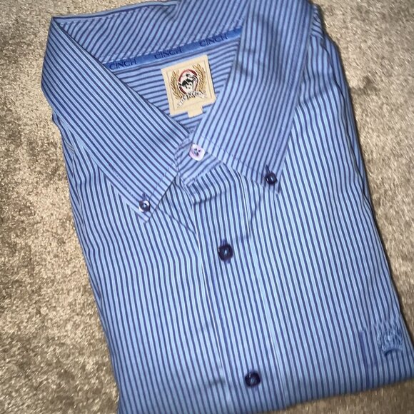 Cinch Mens XL Western Blue Stripe Button-Down Long Sleeve Shirt Rodeo Ranch READ - Picture 1 of 11